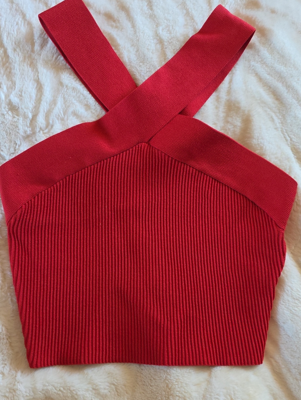 Aritzia Babaton Women's Red Ribbed Halter cross Crop Top